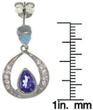 Opal Earrings - Sterling Silver Created Blue Opal with Clear and Amethyst Purple CZ Teardrop Dangle Earrings