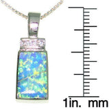 Opal Necklace - Sterling Silver Created Blue Opal and Clear Cubic Zirconia Rectangle Pendant with Chain Necklace