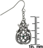 Jewelry Trends Pewter Celtic Dragon Teardrop Knot Dangle Earrings with Green Crystals