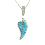 Opal Necklace - Sterling Silver Created Blue Opal and Clear CZ Heart Leaf Pendant with 18 Inch Box Chain Necklace