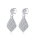 CZ Earrings - Sterling Silver Micro Pave CZ Diamond-Shaped Dangle Earrings