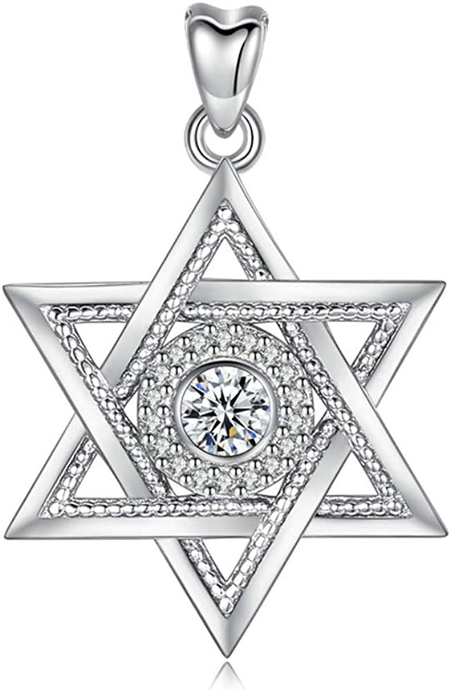 Jewelry Trends Star of David Center CZ Jewish-Symbol Sterling Silver Pendant Necklace 18"
