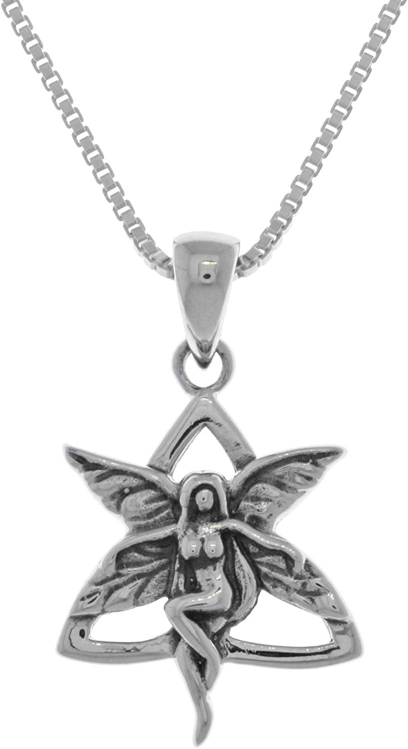 Jewelry Trends Sterling Silver Celtic Trinity Knot Fairy Pendant on 18 Inch Box Chain Necklace