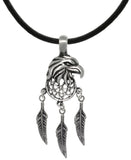 Jewelry Trends Pewter American Eagle Mandala Feather Southwest Pendant Necklace 18" Leather Cord