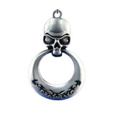 Ring Skull Necklace - Pewter Skull with Tribal Ring Pendant on 24 Inch Chain Necklace