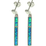 Opal Earrings - Sterling Silver Created Blue Opal Stick Dangle Earrings