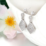 CZ Earrings - Sterling Silver Micro Pave CZ Diamond-Shaped Dangle Earrings