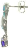 Opal Dolphin Earrings - Sterling Silver Created Blue Opal and Purple Cubic Zirconia Double Dolphin Drop Earrings