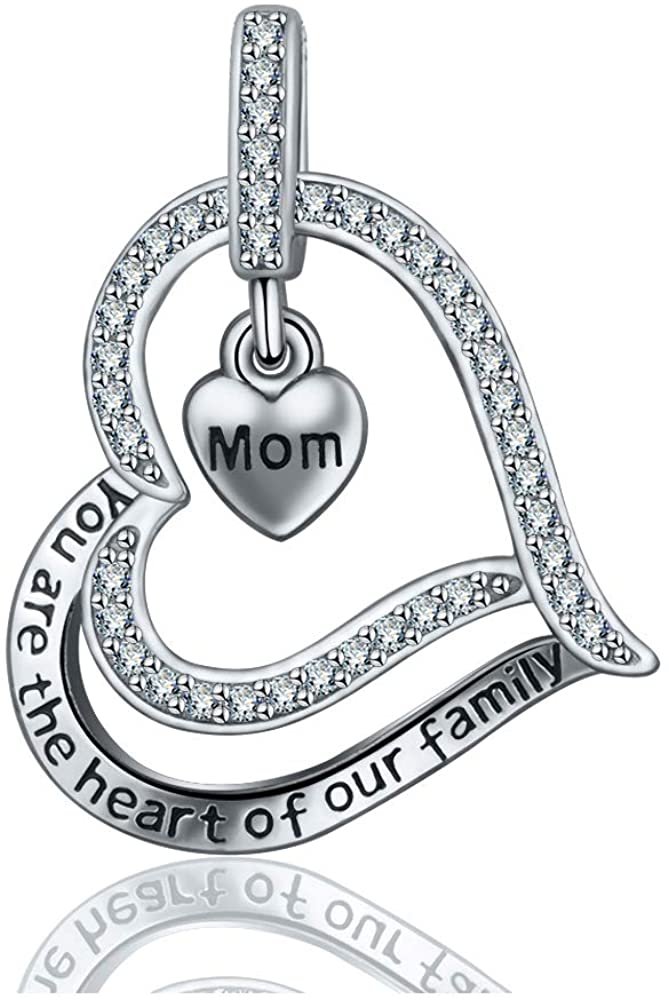 Jewelry Trends Mom Heart of the Family CZ Sterling Silver Mothers Day Pendant Necklace 18"