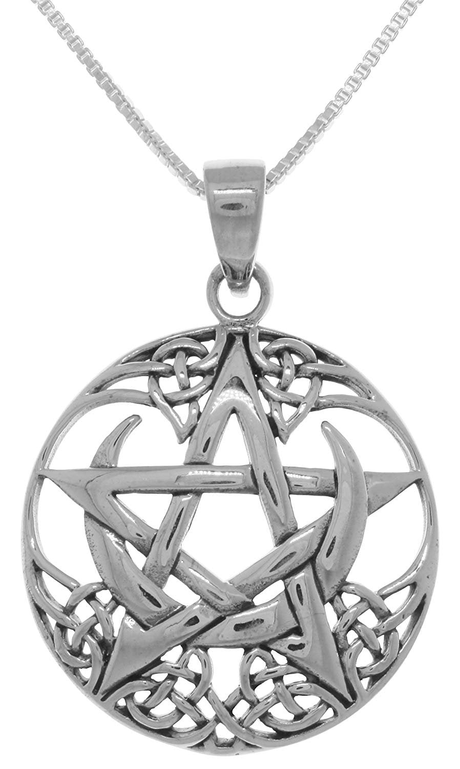 Jewelry Trends Sterling Silver Pentagram Moon Celtic Pendant Necklace 18"