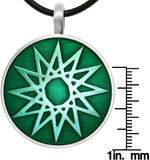 Magic Star Necklace - Pewter Magic Star Vibrant Green Round Celestial Success Pendant on Black Leather Cord Necklace