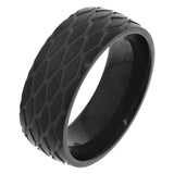 Black Ring - Stainless Steel Black IP Grooved Tread Pattern Band Ring