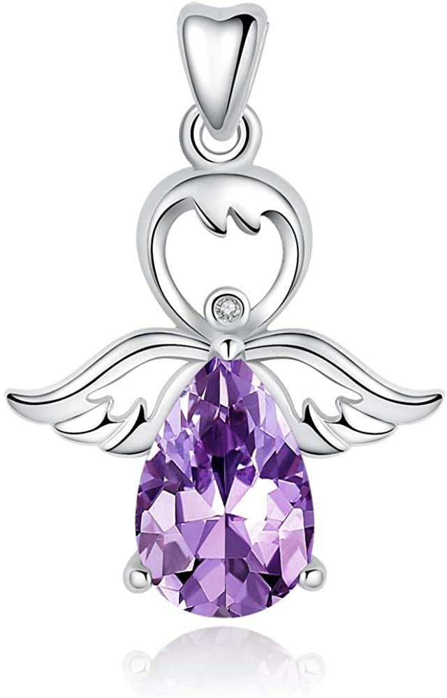 Jewelry Trends Angel of Faith CZ Sterling Silver Pendant Necklace 18" Purple