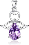 Jewelry Trends Angel of Faith CZ Sterling Silver Pendant Necklace 18" Purple
