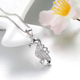 Seahorse Necklace - Sterling Silver Seahorse Pendant with Pave CZ Crystals on 18 Inch Box Chain Necklace