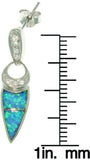Opal Earrings - Sterling Silver Created Blue Opal with Pave Clear Cubic Zirconia CZ Pendulum Dangle Earrings