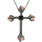 Large Cross Necklace - Jewelry Trends Pewter Large Dragon Claw Cross Pendant with Crystal Balls on Chain Necklace