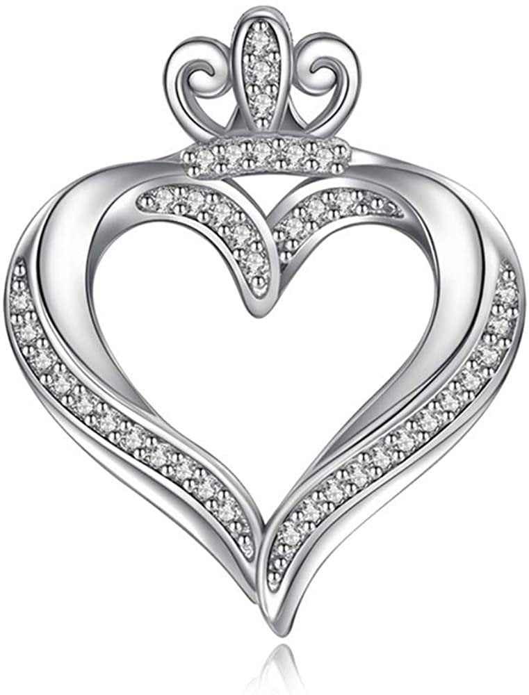 Jewelry Trends Crown Heart Pave CZ Sterling Silver Pendant Necklace 18"
