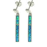 Opal Earrings - Sterling Silver Created Blue Opal Stick Dangle Earrings