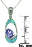 Opal Necklace - Sterling Silver Created Blue Opal and Amethyst Purple CZ Oval Pendant with 18 Inch Box Chain Necklace