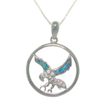 Opal Necklace - Sterling Silver Created Opal and CZ Southwestern Eagle In Flight Pendant with 18 Inch Chain Necklace