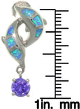 Opal Dolphin Earrings - Sterling Silver Created Blue Opal and Purple Cubic Zirconia Double Dolphin Drop Earrings