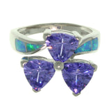 Opal Ring - Sterling Silver Created Blue Opal and Purple Cubic Zirconia Chic Flower Ring 5, 6, 7, 8, 9, 10