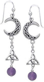 Jewelry Trends Sterling Silver and Amethyst Celtic Trinity Knot Crescent Moon Long Dangle Earrings