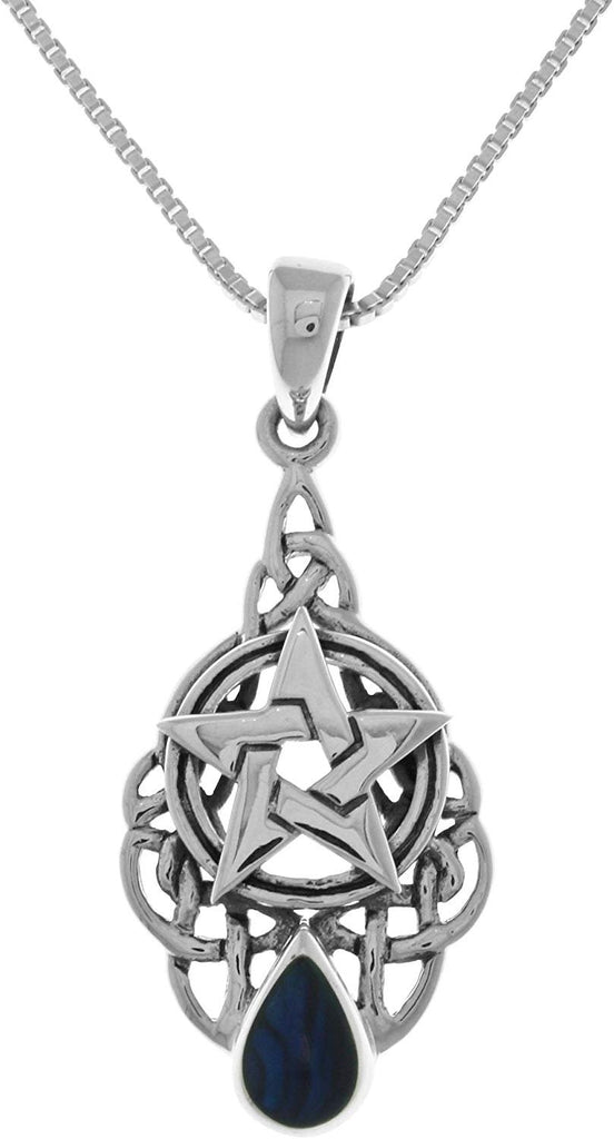 Jewelry Trends Sterling Silver Celtic Pentacle Star Pendant with Paua Shell on 18 Inch Chain Necklace