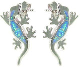 Opal Earrings - Sterling Silver Created Blue Opal Gecko Lizard Earrings