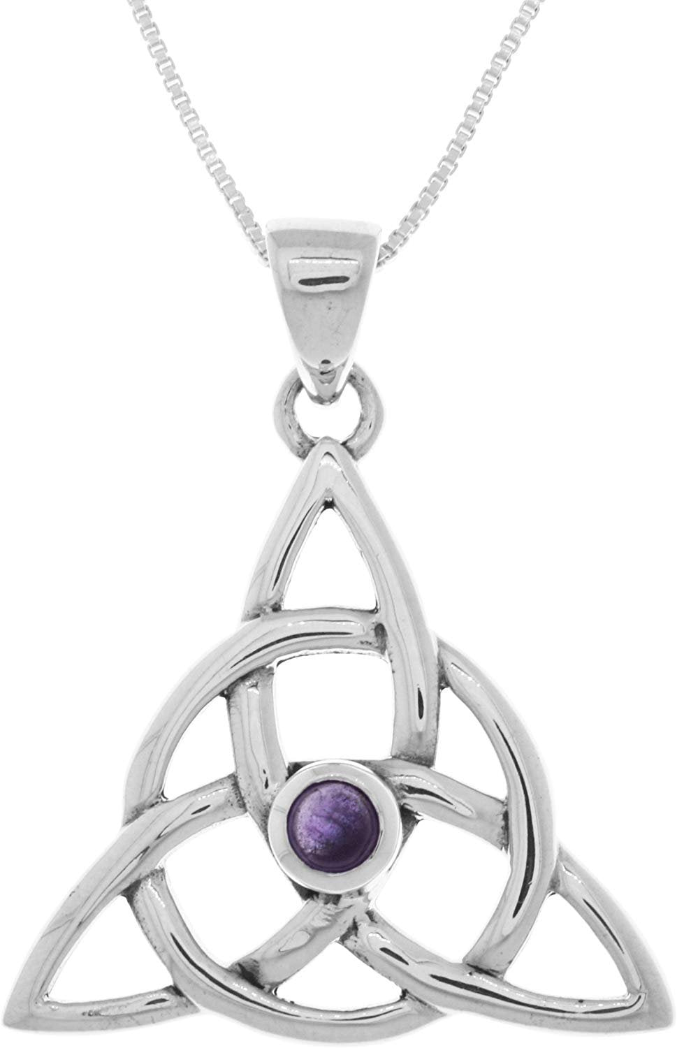Jewelry Trends Sterling Silver Celtic Triquetra Pendant with Amethyst on 18 Inch Box Chain Necklace