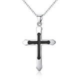 Jewelry Trends Sterling Silver Black and Silver Cross Unisex Pendant on 18 Inch Box Chain Necklace