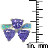 Opal Ring - Sterling Silver Created Blue Opal and Purple Cubic Zirconia Chic Flower Ring 5, 6, 7, 8, 9, 10