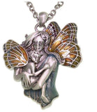 Butterfly Fairy Necklace - Mother and Baby Pewter Butterfly Fairy Pendant on 23 Inch Chain Necklace Artwork by Jody Bergsma