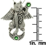 Jewelry Trends Sterling Silver Angel Celtic Cat Pendant with Green Crystals on Box Chain Necklace