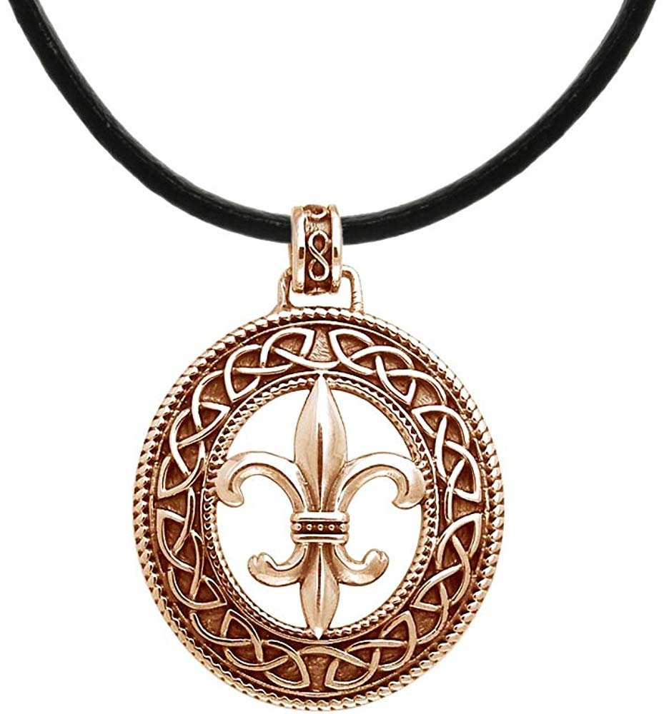 Jewelry Trends Copper Fleur De Lis Celtic Knot Pendant Necklace 18" Leather Cord
