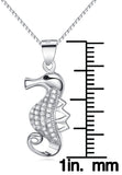 Seahorse Necklace - Sterling Silver Seahorse Pendant with Pave CZ Crystals on 18 Inch Box Chain Necklace