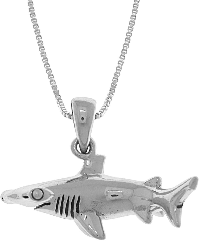 Jewelry Trends Sterling Silver Hammerhead Shark Pendant on 18 Inch Box Chain Necklace