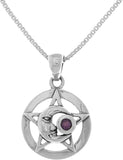 Jewelry Trends Sterling Silver Moon Star Pentacle Pendant with Amethyst on 18 Inch Box Chain Necklace