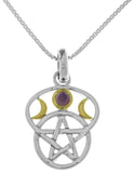 Jewelry Trends Sterling Silver Moon Goddess Pentacle Pendant with Amethyst on 18 Inch Box Chain Necklace