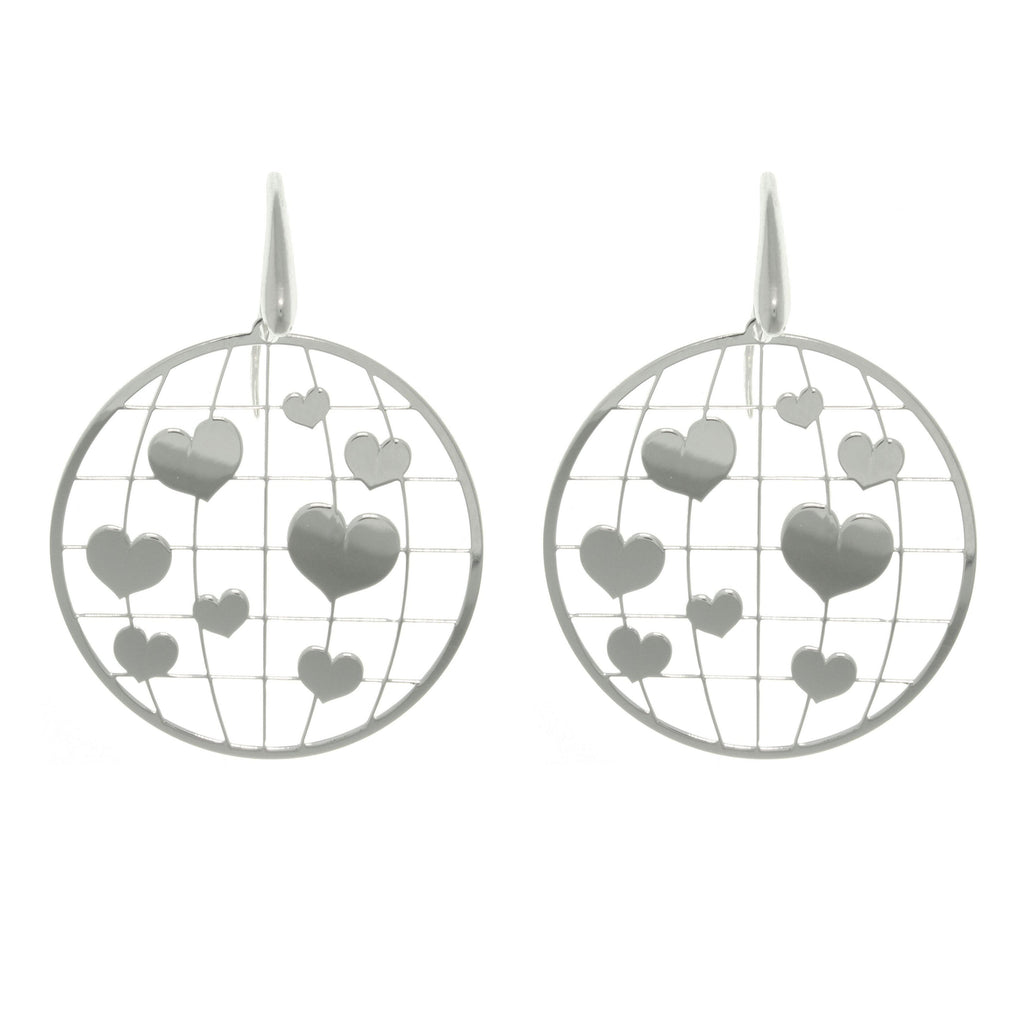 Large Heart Earrings - Sterling Silver Laser Cut Round Heart Earrings