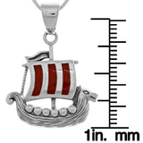 Jewelry Trends Viking Ship Sterling Silver Pendant with Red Enamel on 18 Inch Box Chain Necklace