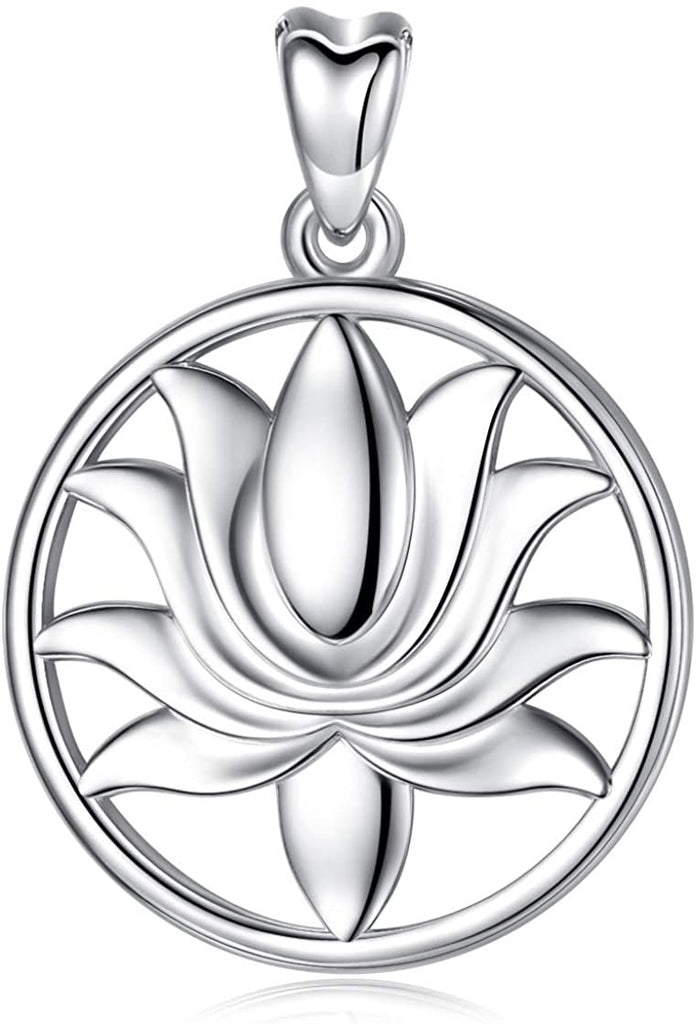 Jewelry Trends Lotus Flower Spiritual Sterling Silver Round Pendant Necklace 18"