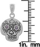 Jewelry Trends Sterling Silver Small Voodoo Skull Pendant with Amethyst