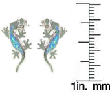 Opal Earrings - Sterling Silver Created Blue Opal Gecko Lizard Earrings