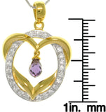 Sterling Silver Heart Pendant with Gold Plating and Round Ring Of CZ Crystals on Box Chain Necklace