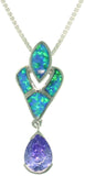 Opal Necklace - Sterling Silver Created Blue Opal Victorian Pendant with Amethyst Purple CZ on 18 Inch Box Chain Necklace
