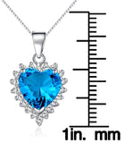CZ Heart Necklace - Sterling Silver Blue CZ Heart Pendant with Clear CZ Crystals on Box Chain Necklace