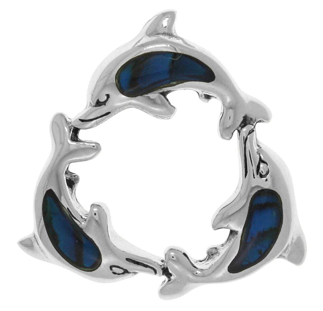 Jewelry Trends Sterling Silver Paua Shell Trinity Dolphins Pendant