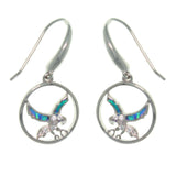 Opal Earrings - Sterling Silver Created Opal and CZ Southwestern Eagle In Flight Dangle Earrings